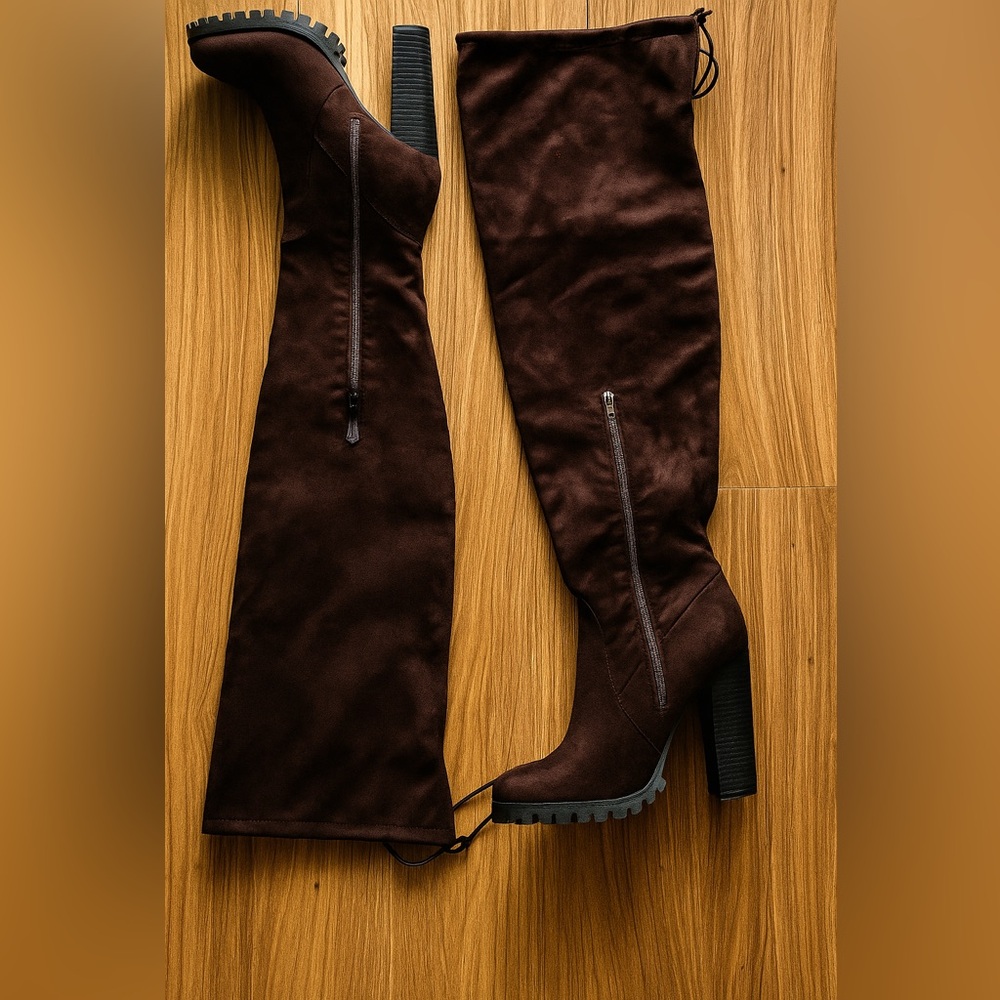 Calvin Klein Black Suede Over-the-Knee Boots – Size 8